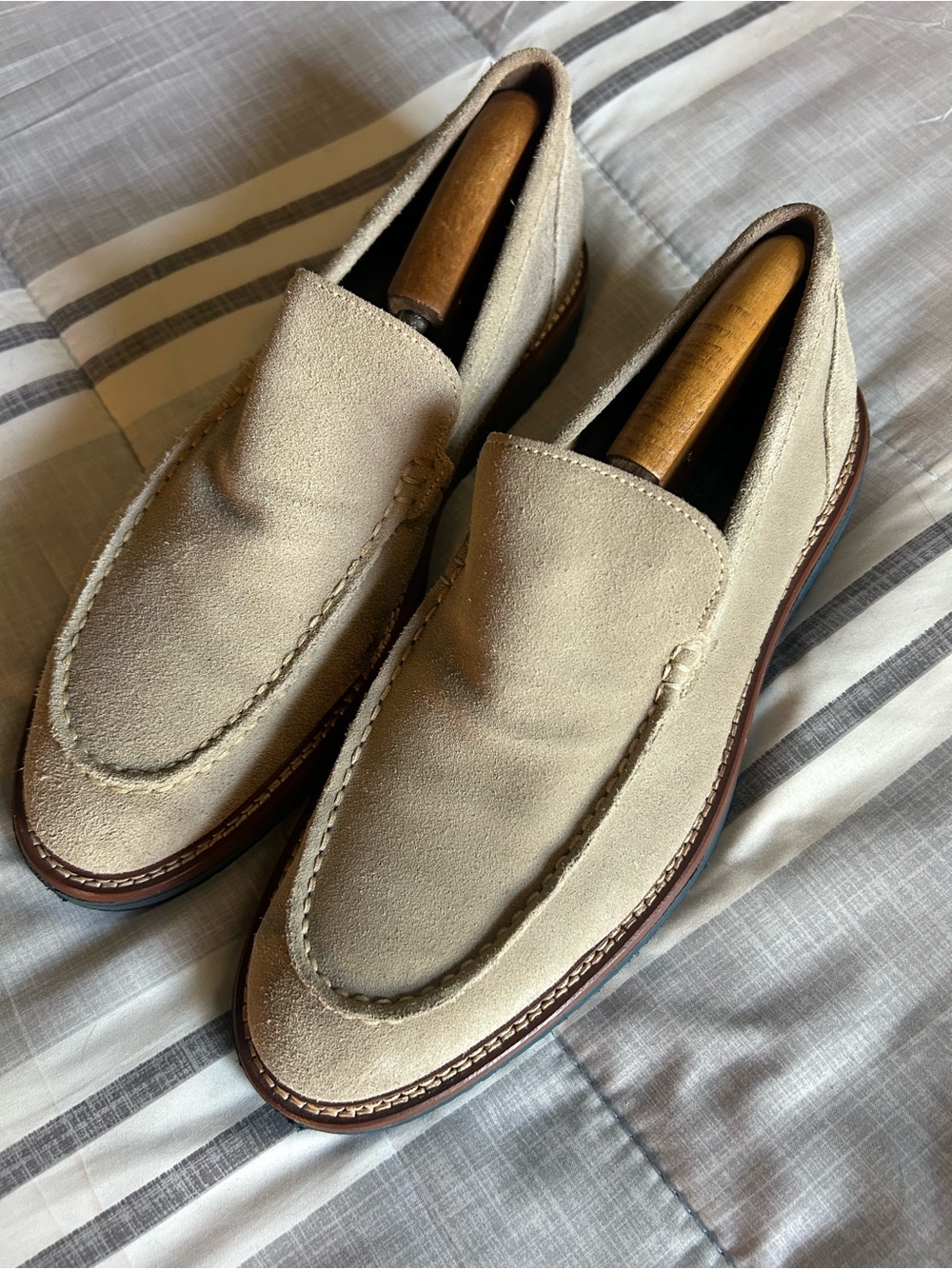 Johnston & Murphy Cream Suede Slip-On Venetian Loafers
